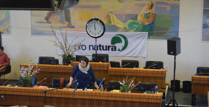 Meret Franke Präsidentin Pro Natura Baselland im noch leeren Landratssaal © Manuel Schönenberger